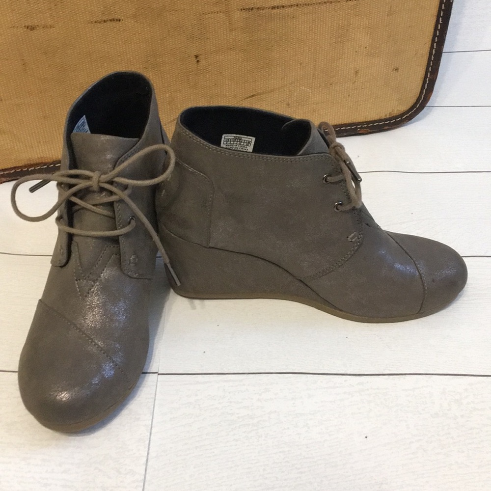 Tom’s Pewter Wedge Desert Booties